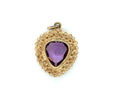Elegant 14K Gold Heart Shaped Pearl Halo Amethyst Pendant