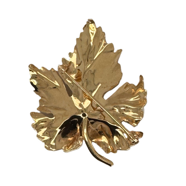 Vintage 14K Gold Maple Leaf Diamond Brooch 7.4 Grams