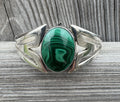 Sterling Silver Malachite Hinge Style Taxco Mexican Bangle Bracelet