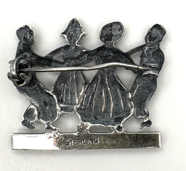 Vintage Sterling Silver Children Ring Around The Rosie Brooch