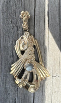 10k Gold Moonstone Floral Swirl Motif Art Nouveau Era Pendant by Shiman