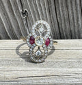 18k Gold Art Deco Reproduction Rose Cut Diamond & French Cut Ruby Ring