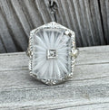 Antique Art Deco 14k Gold Camphor Glass Diamond Filigree Ring Estate Ring