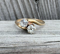 Victorian 10k Gold Toi et Moi Old Mine Cut Diamond Ring 1.00 CTW Two Stone Ring