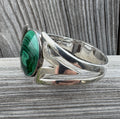 Sterling Silver Malachite Hinge Style Taxco Mexican Bangle Bracelet