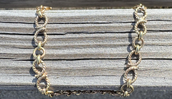 Vintage 9k Gold Alternating Rope Link British Charm Bracelet