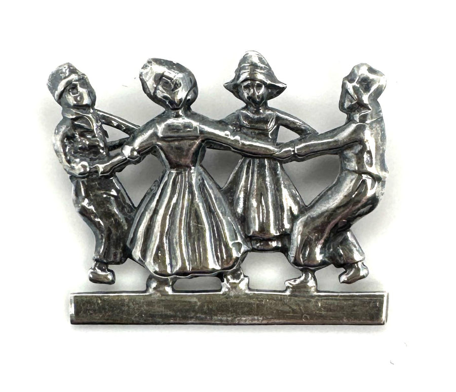 Vintage Sterling Silver Children Ring Around The Rosie Brooch