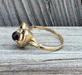 Vintage 10k Gold Heart Ring Red Cabochon Glass Mid Century Floral Estate Ring