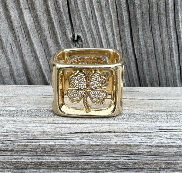 Sydney Evan 14k Gold & Diamond Luck Block Ring With Original Box