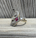18k Gold Art Deco Reproduction Rose Cut Diamond & French Cut Ruby Ring