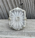 Antique Art Deco 14k Gold Camphor Glass Diamond Filigree Ring Estate Ring