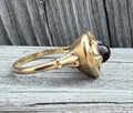 Vintage 10k Gold Heart Ring Red Cabochon Glass Mid Century Floral Estate Ring