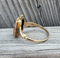 Vintage 10k Gold Onyx Diamond Ring Milgrain Edges and Twisted Border Estate Ring