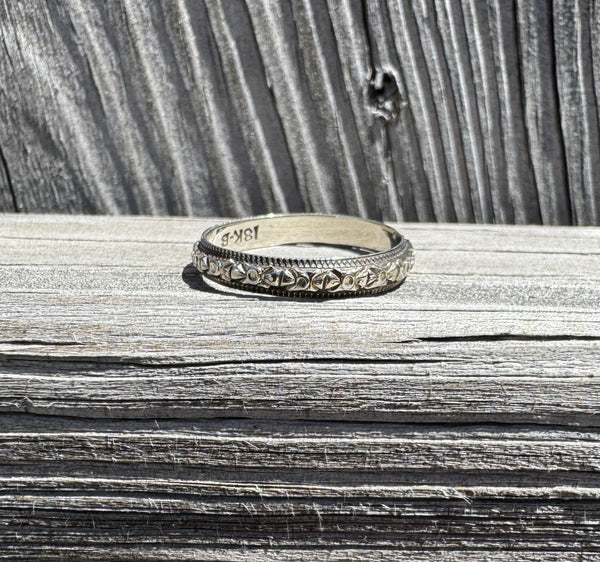 Art Deco 18k White Gold Bristol Seamless Band Ring Vintage Milgrain Size 6