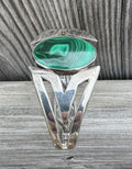 Sterling Silver Malachite Hinge Style Taxco Mexican Bangle Bracelet