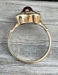 Vintage 10k Gold Heart Ring Red Cabochon Glass Mid Century Floral Estate Ring