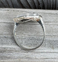 Antique Art Deco 14k Gold Camphor Glass Diamond Filigree Ring Estate Ring