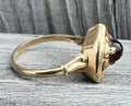 Vintage 10k Gold Heart Ring Red Cabochon Glass Mid Century Floral Estate Ring