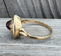 Vintage 10k Gold Heart Ring Red Cabochon Glass Mid Century Floral Estate Ring