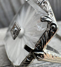 Antique Art Deco 14k Gold Camphor Glass Diamond Filigree Ring Estate Ring