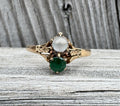 Victorian 10k Gold Moonstone & Emerald Ring Antique Estate Gemstone Ring