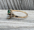 Victorian 10k Gold Moonstone & Emerald Ring Antique Estate Gemstone Ring