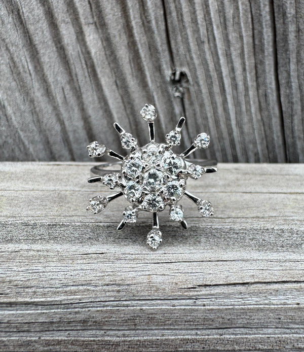 Vintage 14k Gold Jewels of JCY Diamond Sunburst Ring