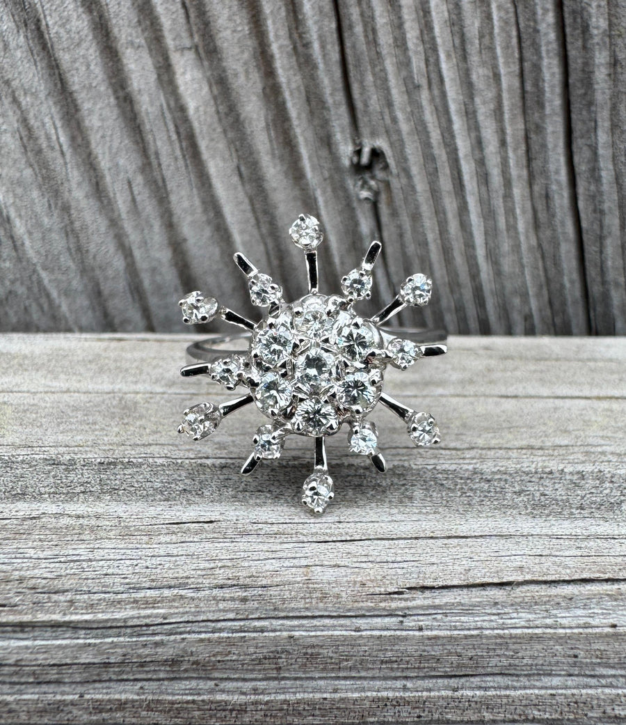 Vintage 14k Gold Jewels of JCY Diamond Sunburst Ring