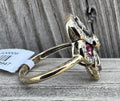 18k Gold Art Deco Reproduction Rose Cut Diamond & French Cut Ruby Ring
