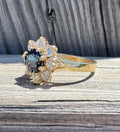 Estate 14k Gold Sapphire and Diamond Halo Statement Ring