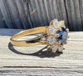 Estate 14k Gold Sapphire and Diamond Halo Statement Ring