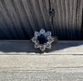 Estate 14k Gold Sapphire and Diamond Halo Statement Ring