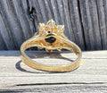 Estate 14k Gold Sapphire and Diamond Halo Statement Ring