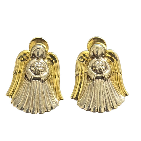 Vintage Gorham Sterling Silver 925 Two Tone Angel Stud Earrings with Diamond