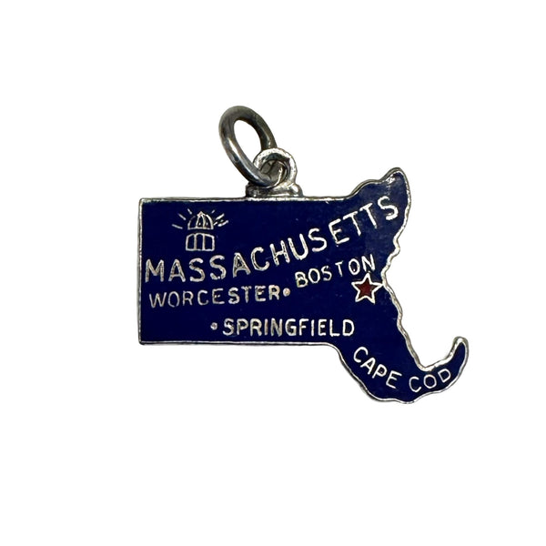 State of Massachusetts Sterling Silver Blue Enamel Charm by Danecraft