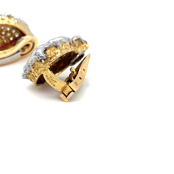 Charles De Temple Brutalist Ruby and Diamond Clip-On Earrings