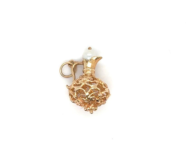Vintage 14K Filigree Pitcher w/Freshwater Pearl Charm Pendant