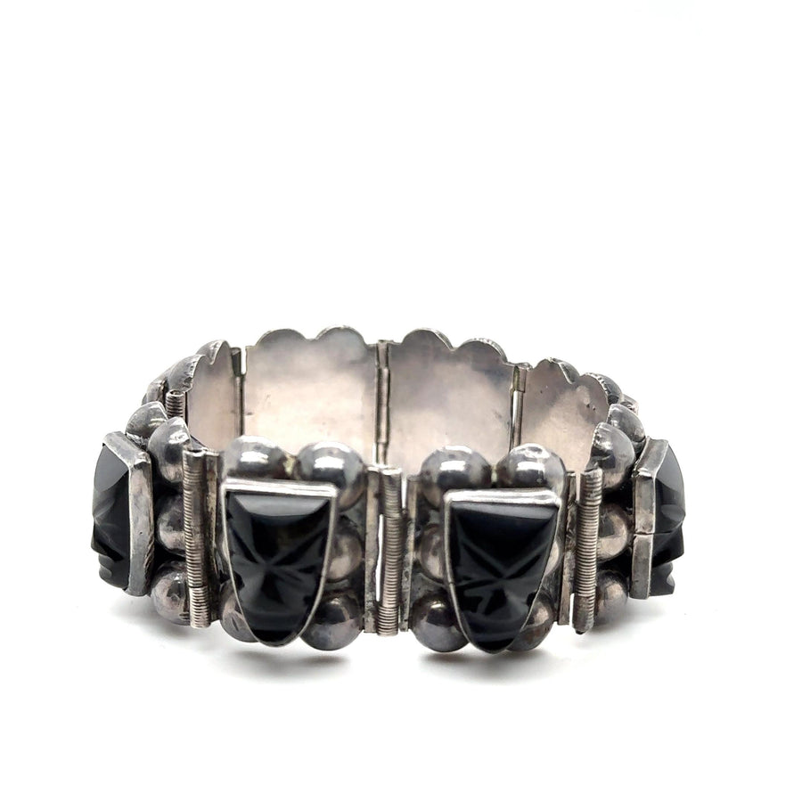 Sterling Silver Mexican PJ Wide Link Bracelet – 54.8g Heavy Vintage 7"