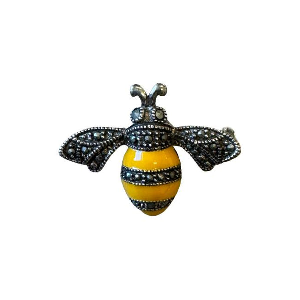 Sterling Silver Marcasite and Yellow Enamel Bee Brooch