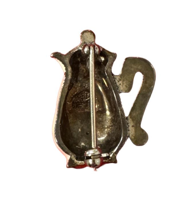 Judith Jack Sterling Silver Marcasite & Enamel Teapot Brooch